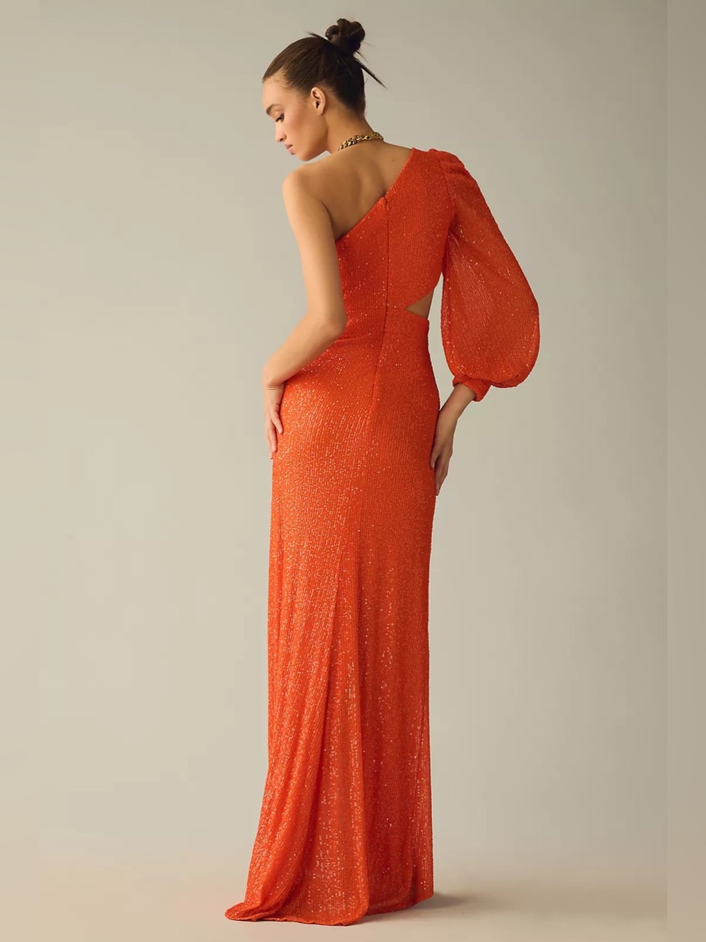 Mac Duggal Sequin Cut Out One Shoulder Maxi Dress - Picture 3 of 4